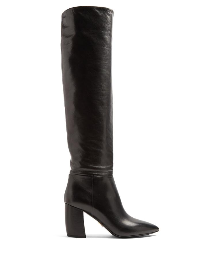 Prada Point-toe Leather Knee-high Boots