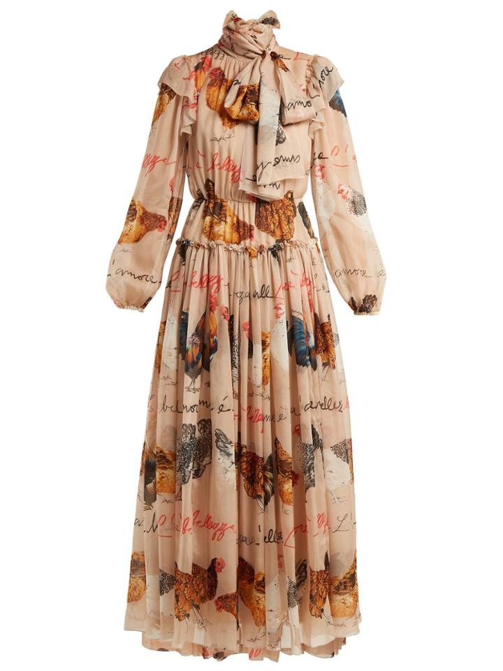 Dolce & Gabbana Hen And Calligraphy-printed Silk Gown