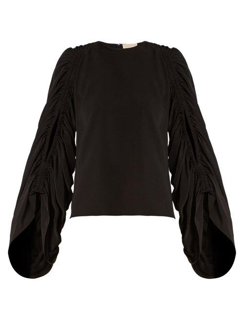 Matchesfashion.com Roksanda - Safiya Ruched Sleeve Silk Georgette Blouse - Womens - Black