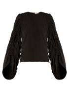Matchesfashion.com Roksanda - Safiya Ruched Sleeve Silk Georgette Blouse - Womens - Black