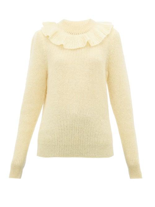 Matchesfashion.com Miu Miu - Ruffled Mohair Blend Sweater - Womens - Light Yellow