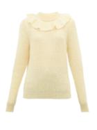 Matchesfashion.com Miu Miu - Ruffled Mohair Blend Sweater - Womens - Light Yellow