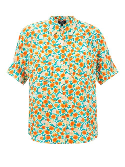 A.p.c. - Zoe Floral-print Crepe Shirt - Womens - Orange Multi
