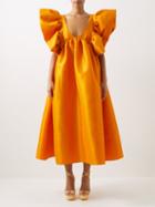 Kika Vargas - Adriana Ruffled Silk-blend Taffeta Dress - Womens - Orange