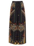 Matchesfashion.com Camilla - Mother Nature-print Wide-leg Silk Trousers - Womens - Black Print