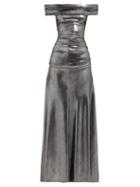 Matchesfashion.com Maria Lucia Hohan - Reem Metallic Jersey Off The Shoulder Gown - Womens - Silver