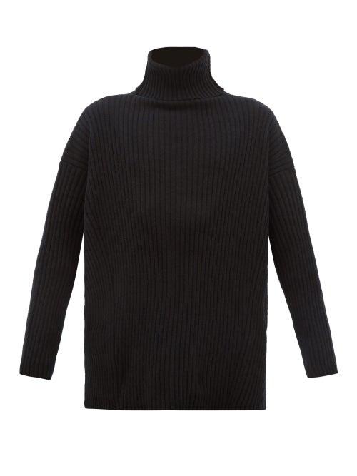 Matchesfashion.com Ann Demeulemeester - Grise Roll Neck Ribbed Wool Sweater - Mens - Black