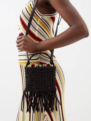 Serena Uziyel - Aurnia Mini Fringed Satin Clutch Bag - Womens - Black