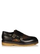 Etro Monk-strap Jacquard Leather And Snakeskin Loafers