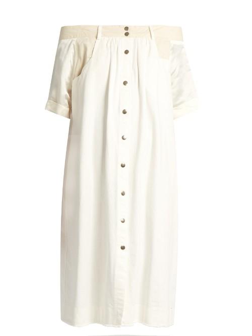 Sea Contrast Cotton And Silk Off-the-shoulder Dress