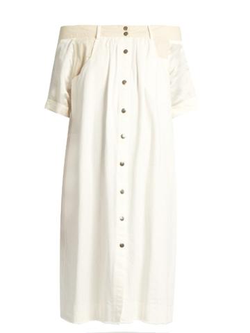 Sea Contrast Cotton And Silk Off-the-shoulder Dress