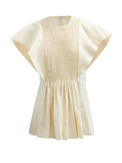 Chlo - Flutter-sleeve Linen And Silk Top - Womens - Cream