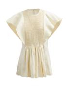 Chlo - Flutter-sleeve Linen And Silk Top - Womens - Cream