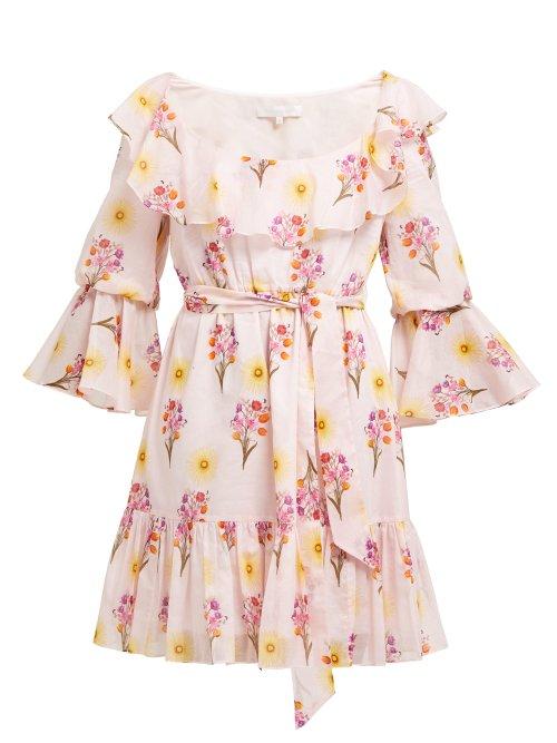 Matchesfashion.com Borgo De Nor - Loulou Floral Print Cotton Voile Mini Dress - Womens - Light Pink
