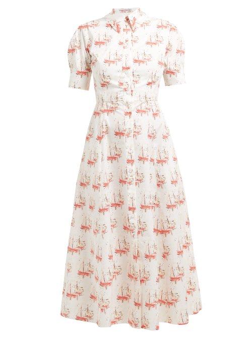 Matchesfashion.com Emilia Wickstead - Sienna Sailboat Print Shirtdress - Womens - Pink Print