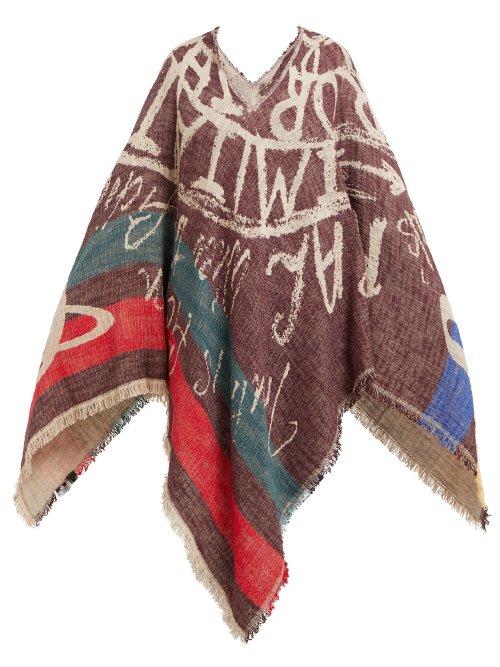 Matchesfashion.com Vivienne Westwood - Slogan Jacquard Woven Cotton Poncho - Womens - Burgundy Multi