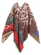 Matchesfashion.com Vivienne Westwood - Slogan Jacquard Woven Cotton Poncho - Womens - Burgundy Multi