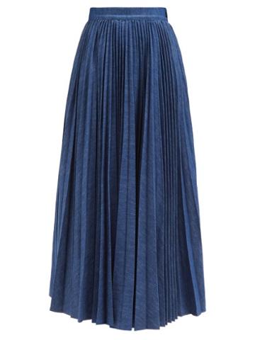 Made In Tomboy - Soleil Pleated-denim Maxi Skirt - Womens - Dark Blue