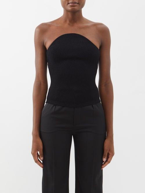 Khaite - Jericho Curved-neckline Ribbed Bandeau Top - Womens - Black