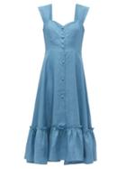 Matchesfashion.com Gioia Bini - Camilla Ruffle Trimmed Linen Dress - Womens - Blue