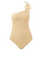 Matchesfashion.com My Beachy Side - Adja Embellished One-shoulder Swimsuit - Womens - Gold