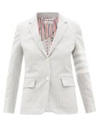 Matchesfashion.com Thom Browne - Four-bar Striped Cotton-seersucker Jacket - Womens - Grey Stripe