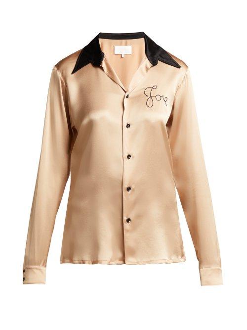 Matchesfashion.com Maison Margiela - Love Embroidered Silk Shirt - Womens - Beige Multi
