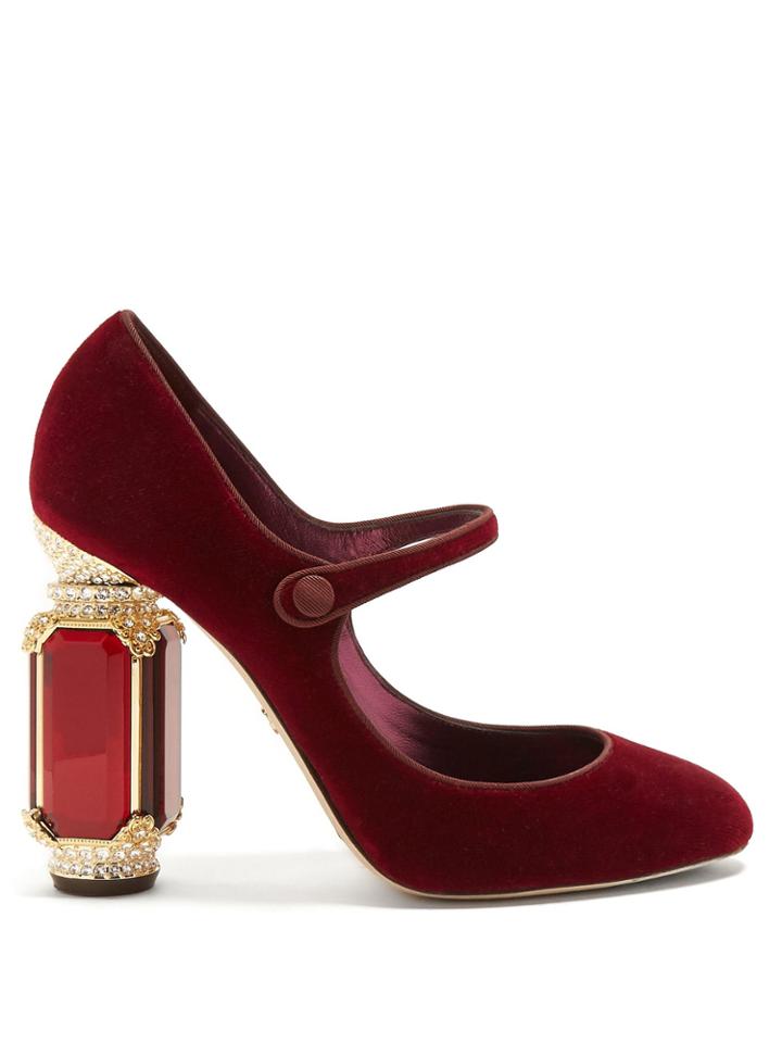 Dolce & Gabbana Crystal-embellished Mary-jane Velvet Pumps
