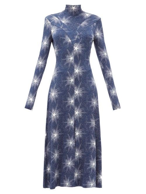 Matchesfashion.com Paco Rabanne - Open-back Star-print Jersey Dress - Womens - Blue