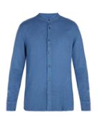 Matchesfashion.com 120% Lino - Collarless Linen Shirt - Mens - Dark Blue