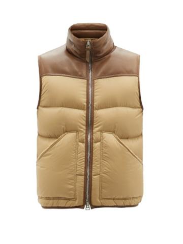 Tom Ford - Quilted Shell And Leather Gilet - Mens - Beige