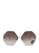 Matchesfashion.com Alexander Mcqueen - Oversized Beetle Embellished Metal Sunglasses - Womens - Grey Silver