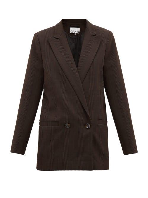 Matchesfashion.com Ganni - Double-breasted Checked Jacket - Womens - Dark Brown