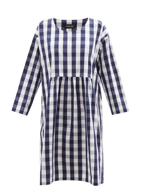 Eskandar - Gingham-check Cotton-poplin Midi Dress - Womens - Navy White