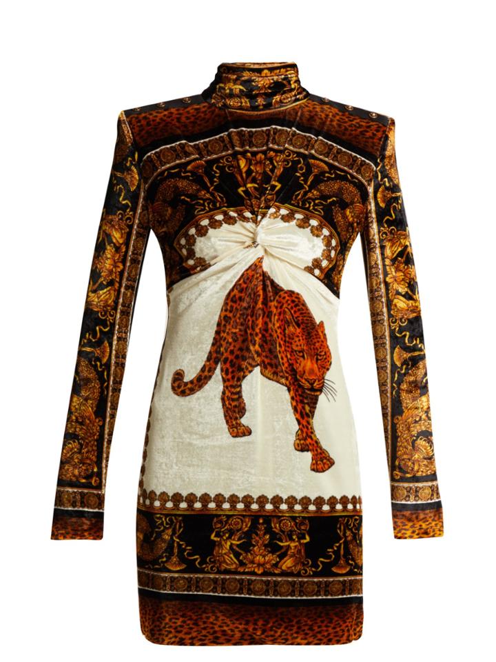 Versace Leopard-print Velvet Mini Dress