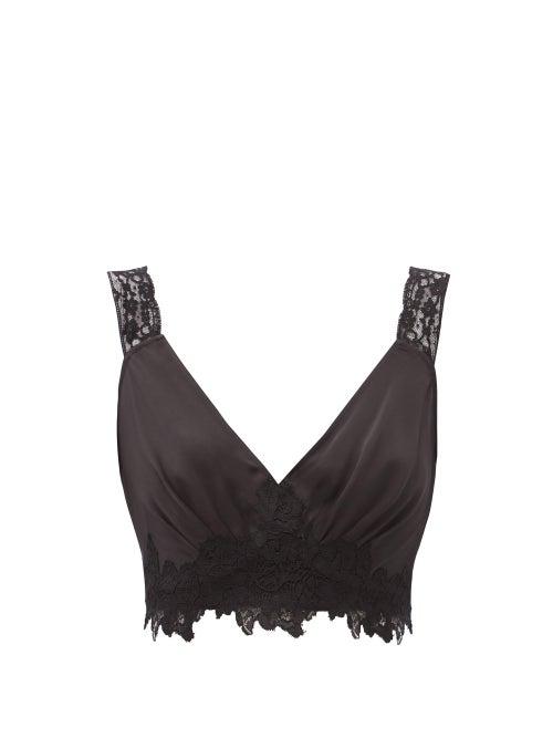 Matchesfashion.com Paco Rabanne - Lace-trim Crepe De Chine Bralette Top - Womens - Black