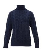 Matchesfashion.com Etro - Roll Neck Cable Knitted Wool Sweater - Mens - Blue
