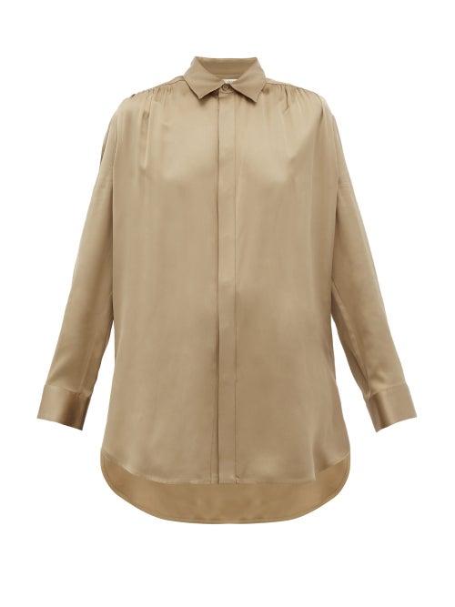 Matchesfashion.com Bottega Veneta - Gathered-shoulder Silk-satin Shirt - Womens - Beige