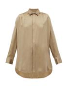 Matchesfashion.com Bottega Veneta - Gathered-shoulder Silk-satin Shirt - Womens - Beige