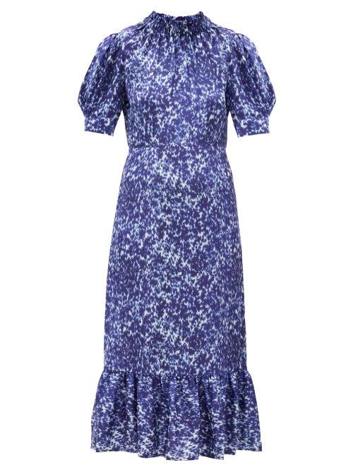Matchesfashion.com Sea - Celine Mottled-print Cotton-blend Dress - Womens - Indigo