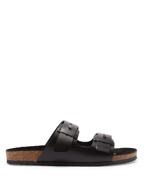 Matchesfashion.com Saint Laurent - Jimmy Two Strap Leather Slides - Mens - Black