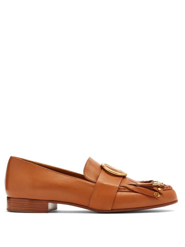 Chloé Olly Embellished Fringed Leather Loafers