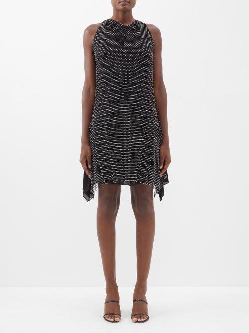 Loewe - Crystal Mesh-layered Crepe Dress - Womens - Black