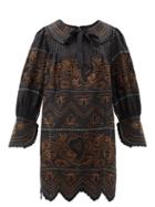 Matchesfashion.com Vita Kin - Mirela Peter Pan Collar Embroidered Linen Dress - Womens - Black Brown