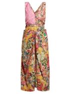 Matchesfashion.com Marni - Panelled Floral Print Poplin Dress - Womens - Pink Multi