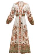 Matchesfashion.com Zimmermann - Empire Batik-print Linen-poplin Midi Dress - Womens - White Print