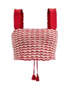 Matchesfashion.com Escvdo - Lace-up Hand-crocheted Cotton Cropped Top - Womens - Red