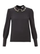 Matchesfashion.com Redvalentino - Crystal-collar Crepe Top - Womens - Black