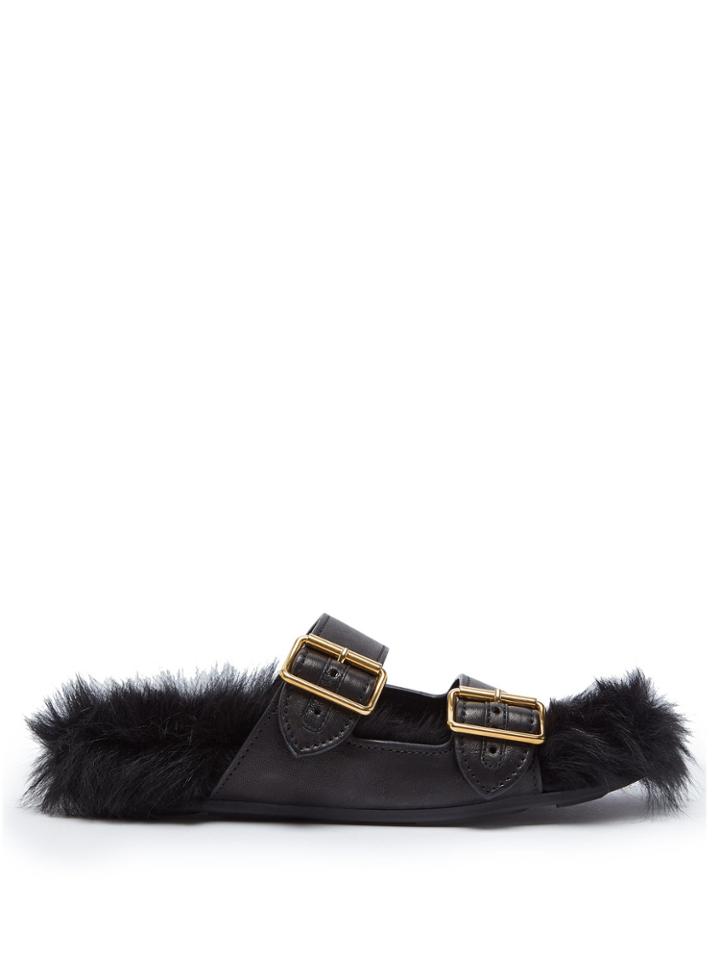 Prada Shearling-lined Leather Sandals