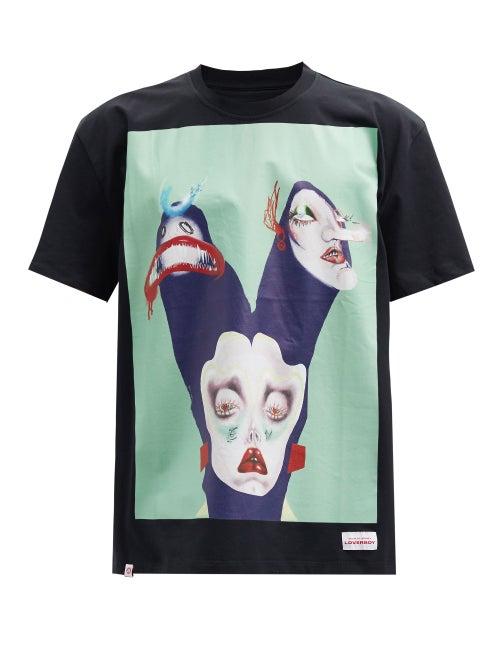 Matchesfashion.com Charles Jeffrey Loverboy - Illustrated Face-print Cotton-jersey T-shirt - Mens - Black Green